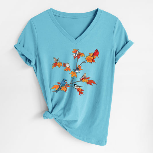 Autumn Backyard Birds - Women's Lightweight Relaxed Fit 100% Cotton V-neck