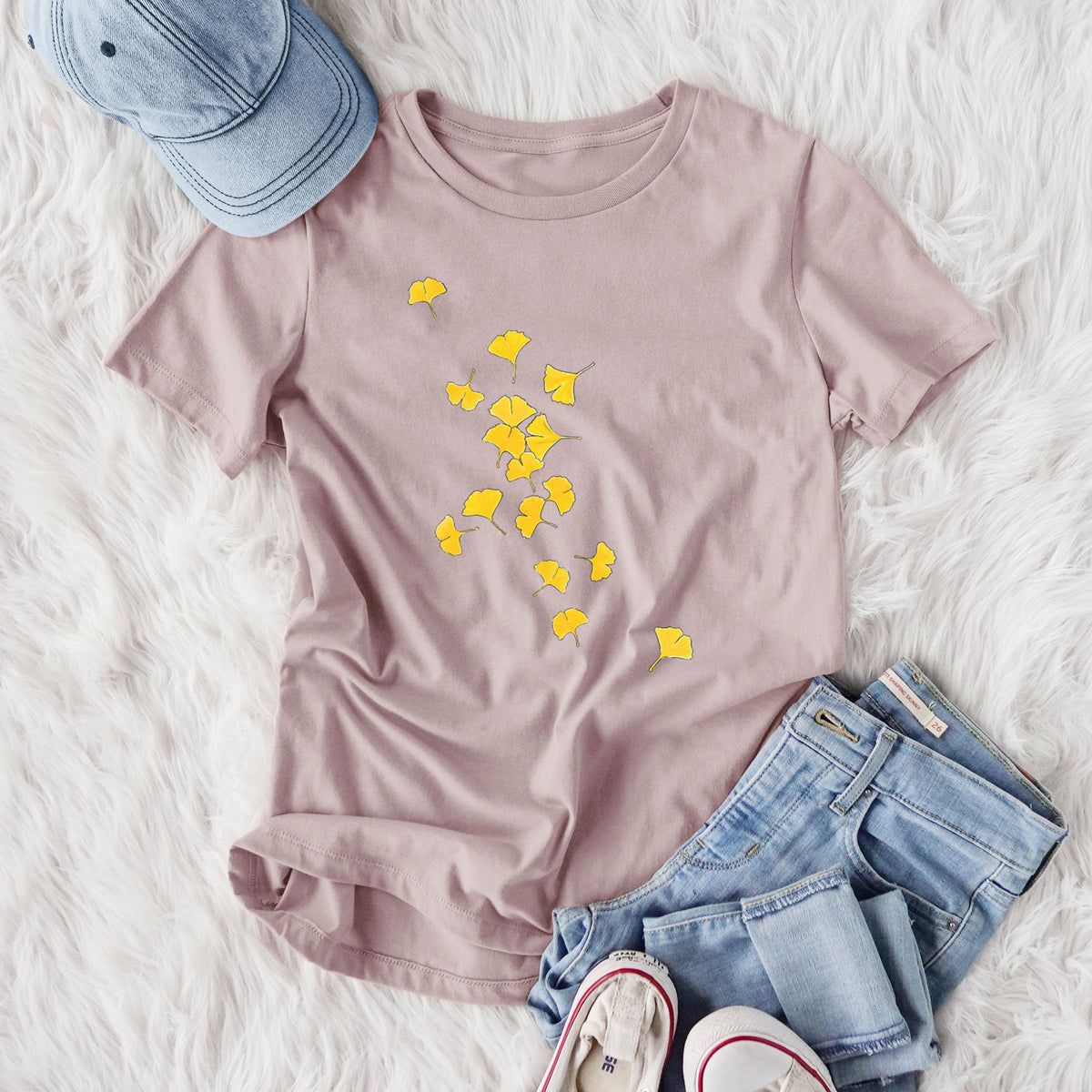 Falling Ginkgo Leaves - Women's Lightweight Relaxed Fit 100% Cotton Crewneck