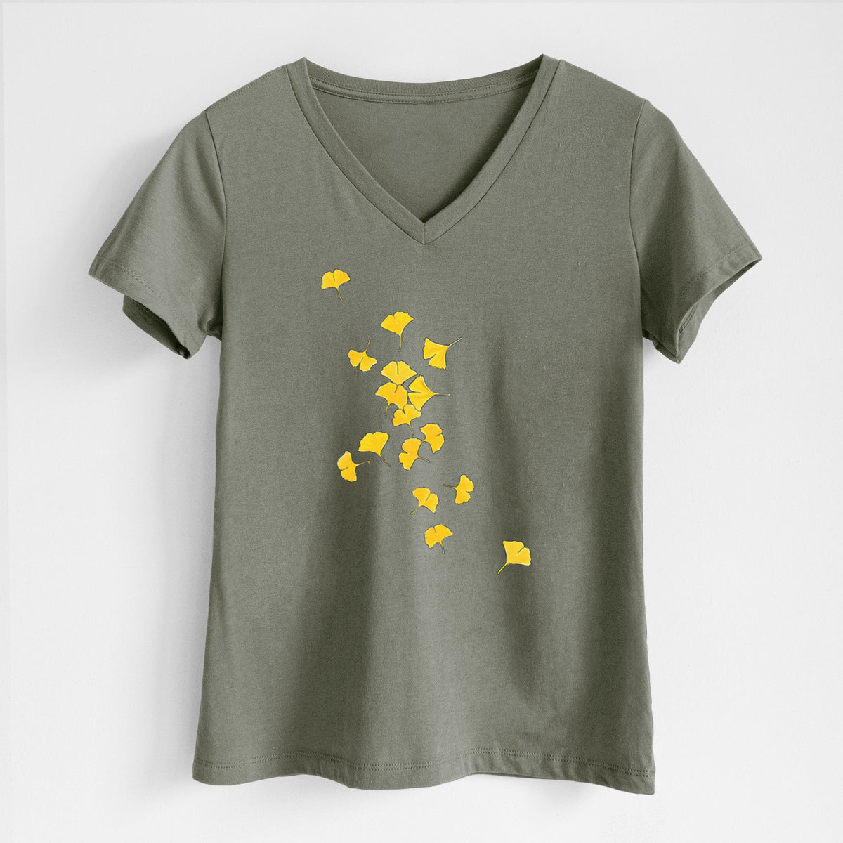 Falling Ginkgo Leaves - Women's Lightweight Relaxed Fit 100% Cotton V-neck