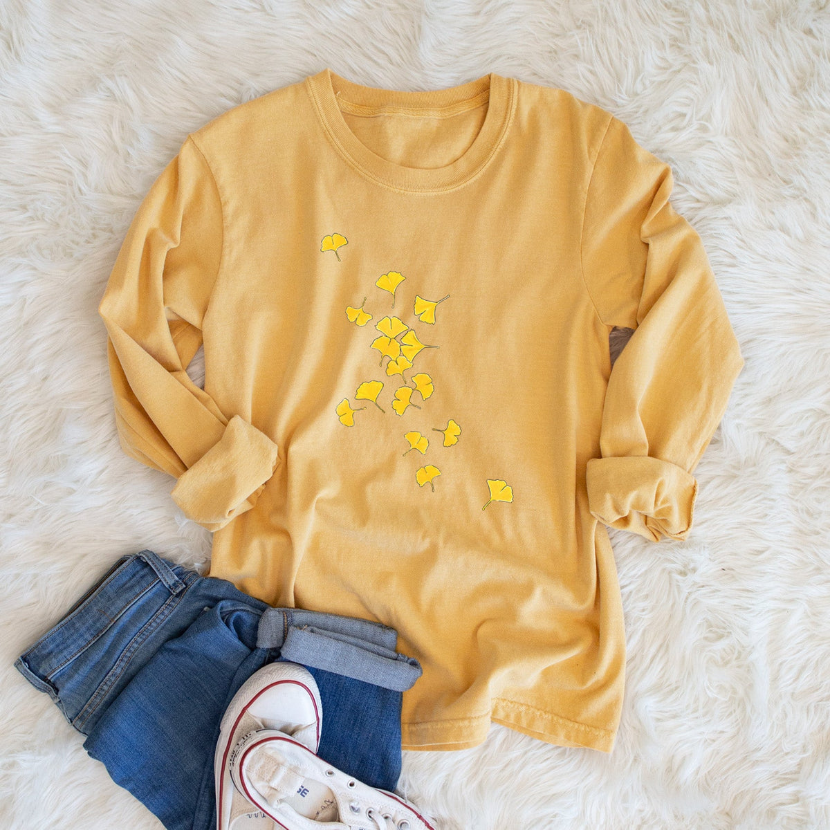 Falling Ginkgo Leaves - Unisex Comfort Colors 100% Cotton Long Sleeve