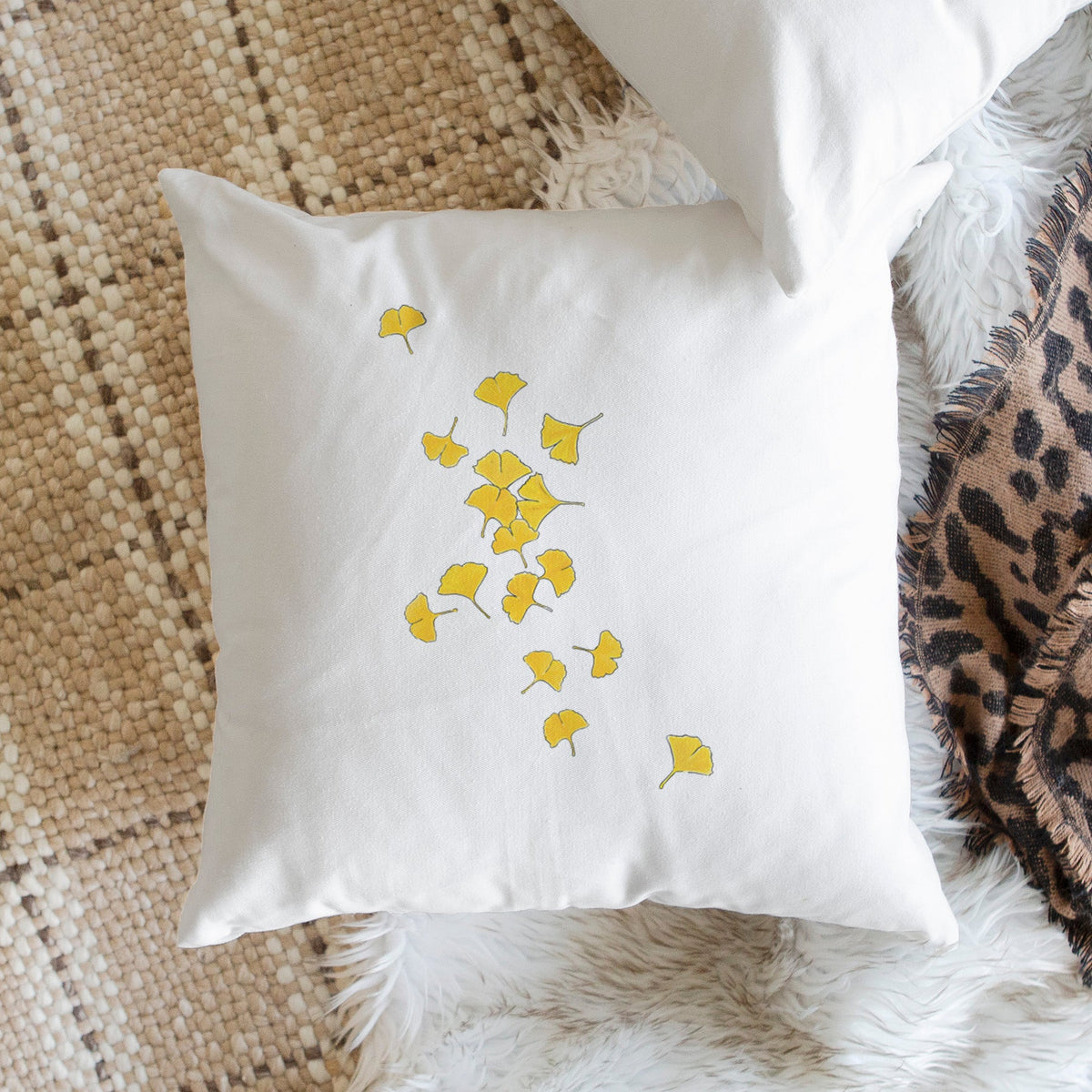 Falling Ginkgo Leaves - Throw Pillow Cover
