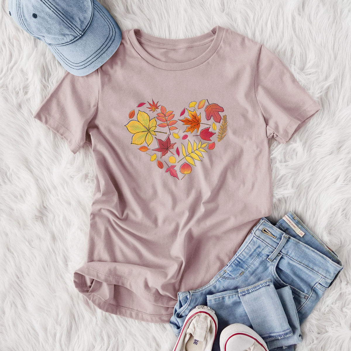 Vibrant Fall Heart - Women's Lightweight Relaxed Fit 100% Cotton Crewneck