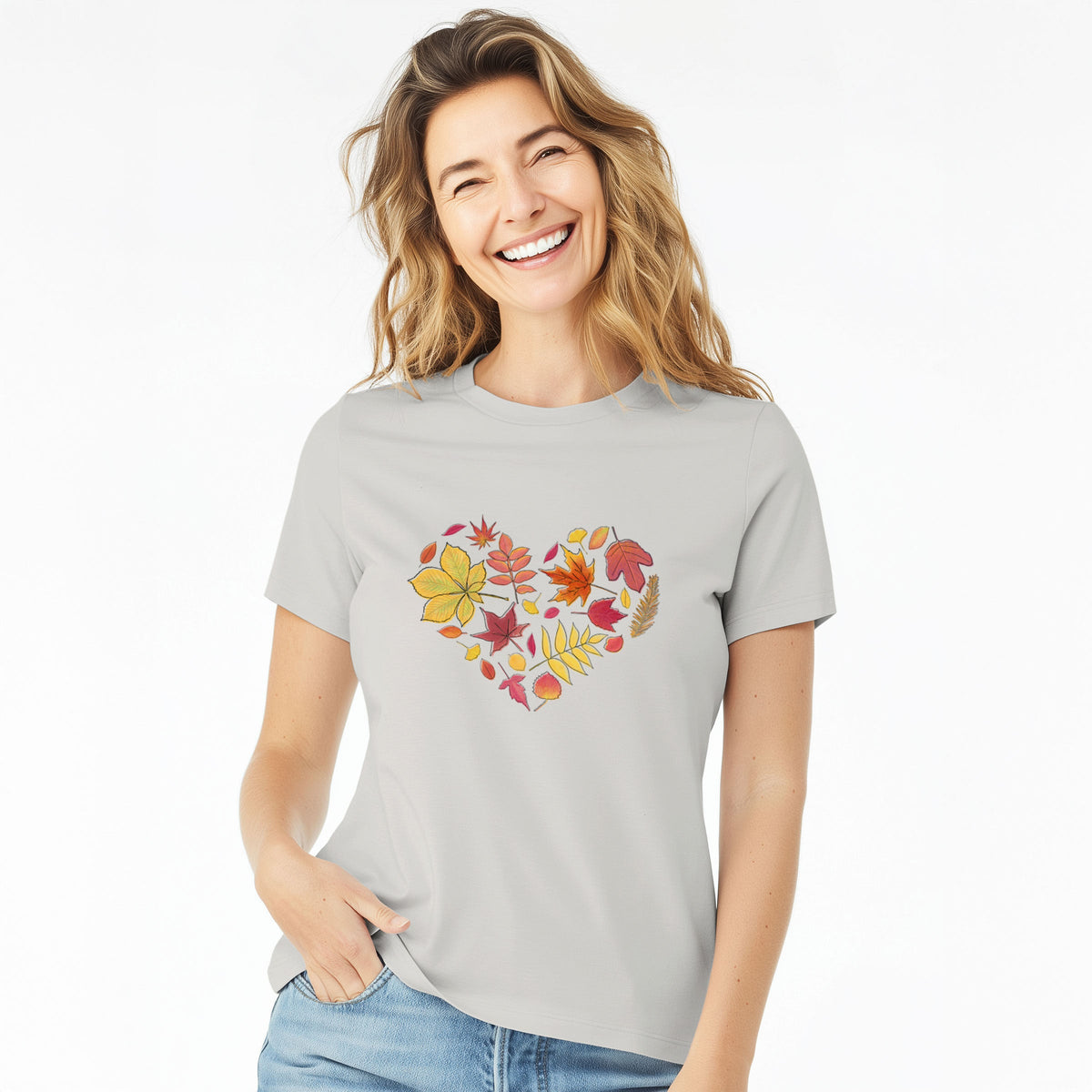 Vibrant Fall Heart - Women's Lightweight Relaxed Fit 100% Cotton Crewneck