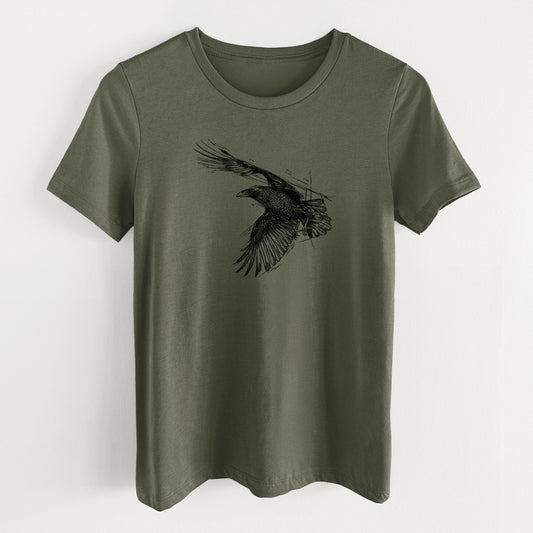 Flying Raven - Corvus corax - Women's Lightweight Relaxed Fit 100% Cotton Crewneck