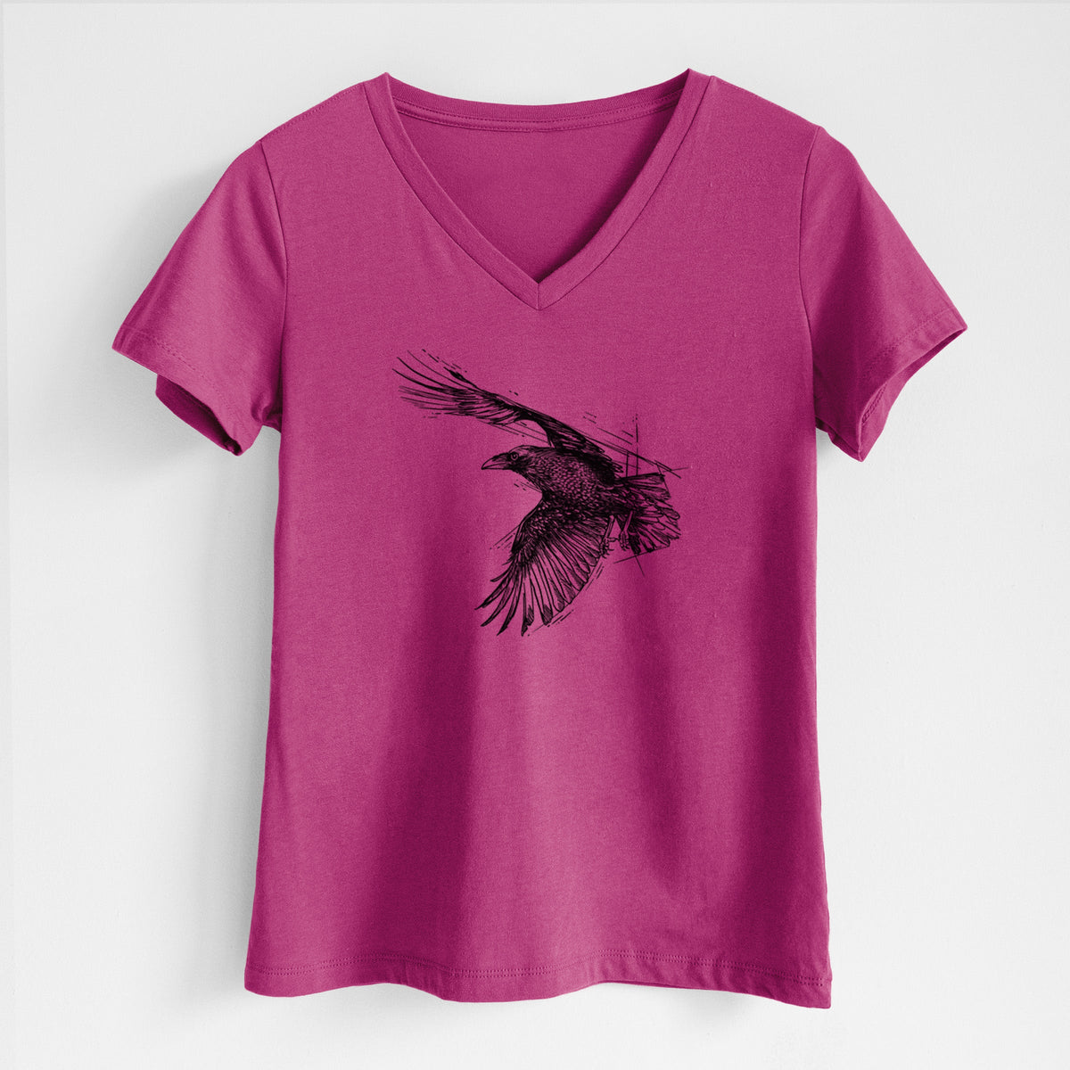 Flying Raven - Corvus corax - Women's Lightweight Relaxed Fit 100% Cotton V-neck