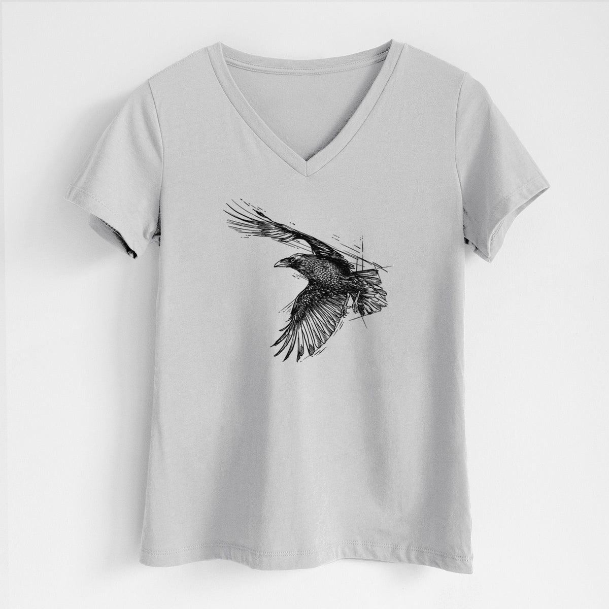 Flying Raven - Corvus corax - Women's Lightweight Relaxed Fit 100% Cotton V-neck