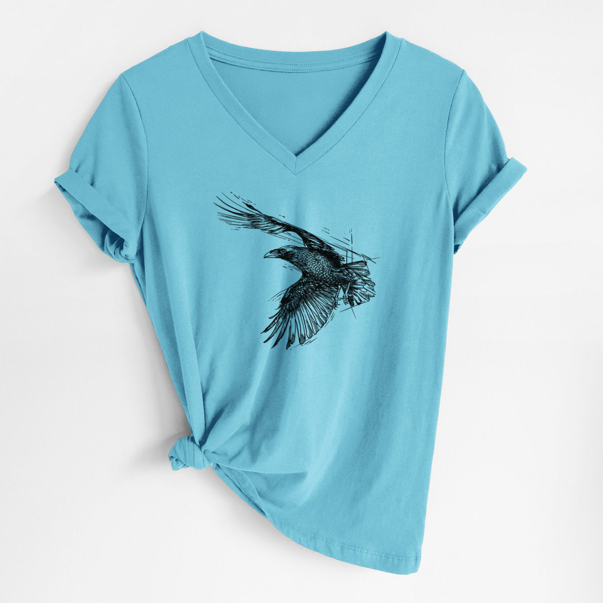 Flying Raven - Corvus corax - Women's Lightweight Relaxed Fit 100% Cotton V-neck