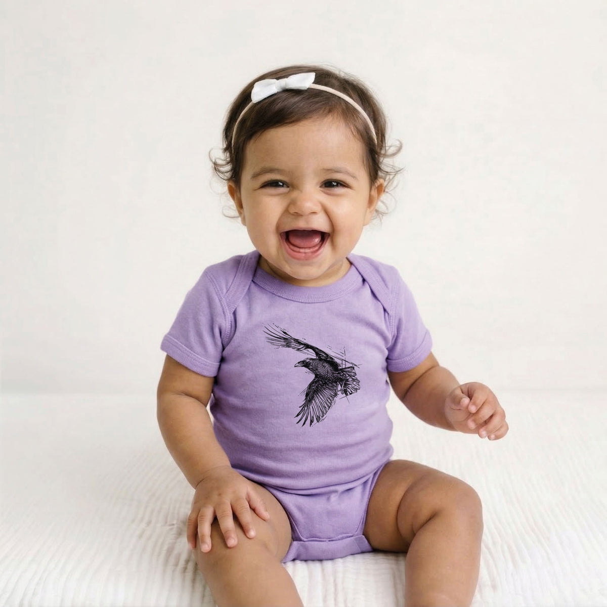Flying Raven - Corvus corax - Baby Fine Jersey Bodysuit