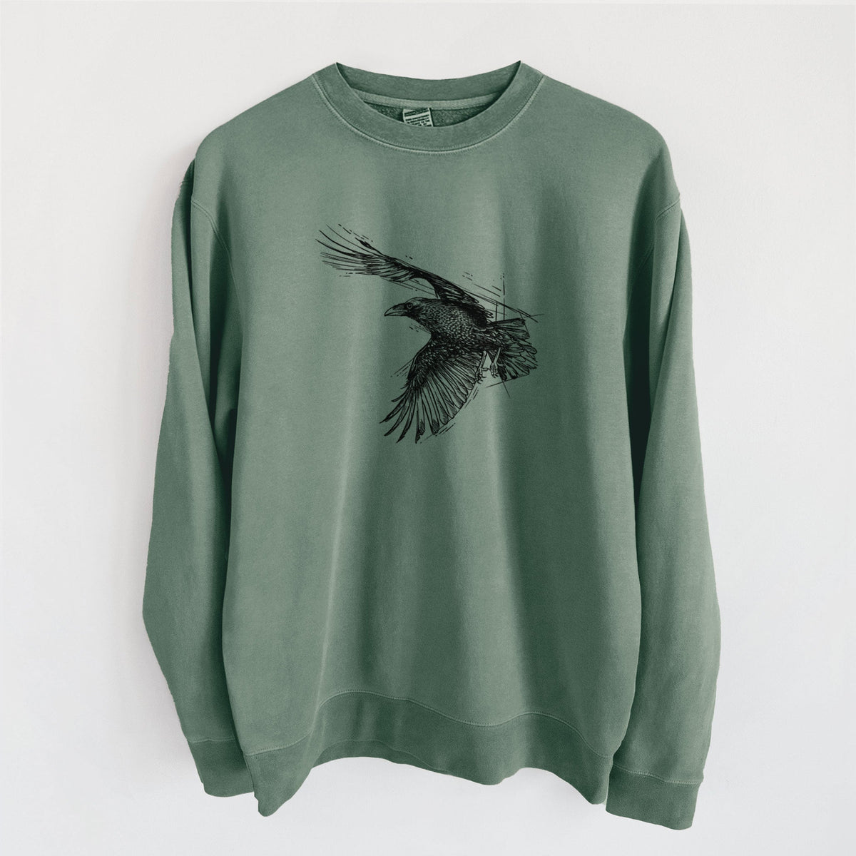 Flying Raven - Corvus corax - Unisex Pigment Dyed Crew Sweatshirt