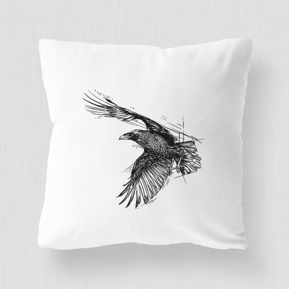 Flying Raven - Corvus corax - Throw Pillow Cover