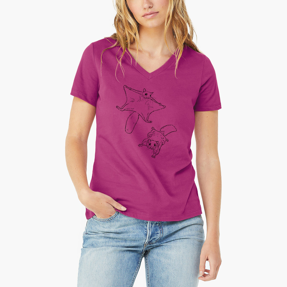 Southern Flying Squirrels - Glaucomys volans - Women's Lightweight Relaxed Fit 100% Cotton V-neck