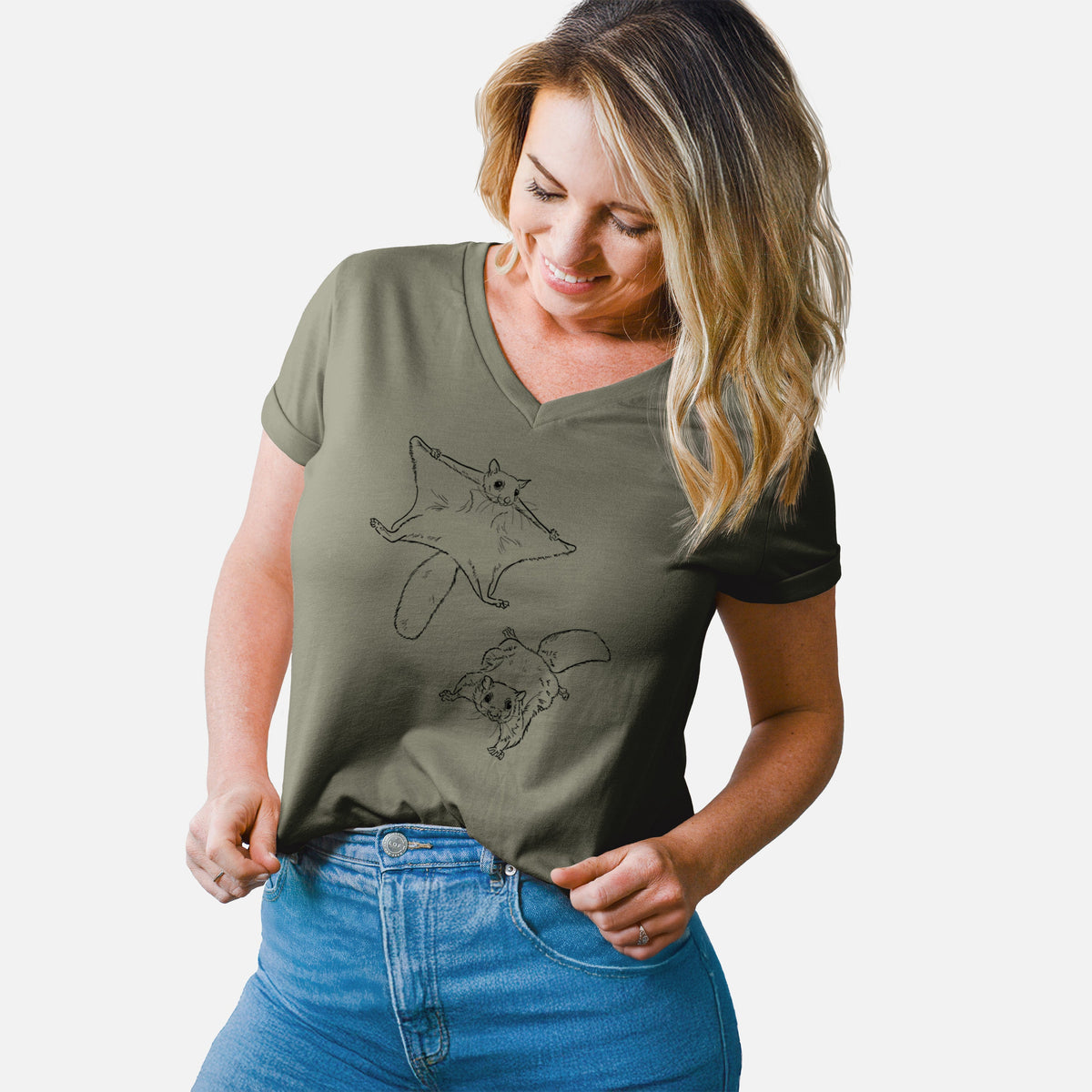 Southern Flying Squirrels - Glaucomys volans - Women's Lightweight Relaxed Fit 100% Cotton V-neck