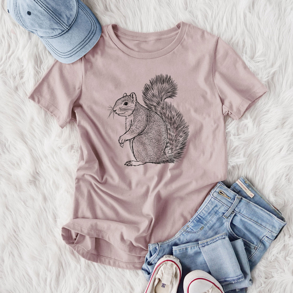 Eastern Fox Squirrel - Sciurus niger - Women's Lightweight Relaxed Fit 100% Cotton Crewneck