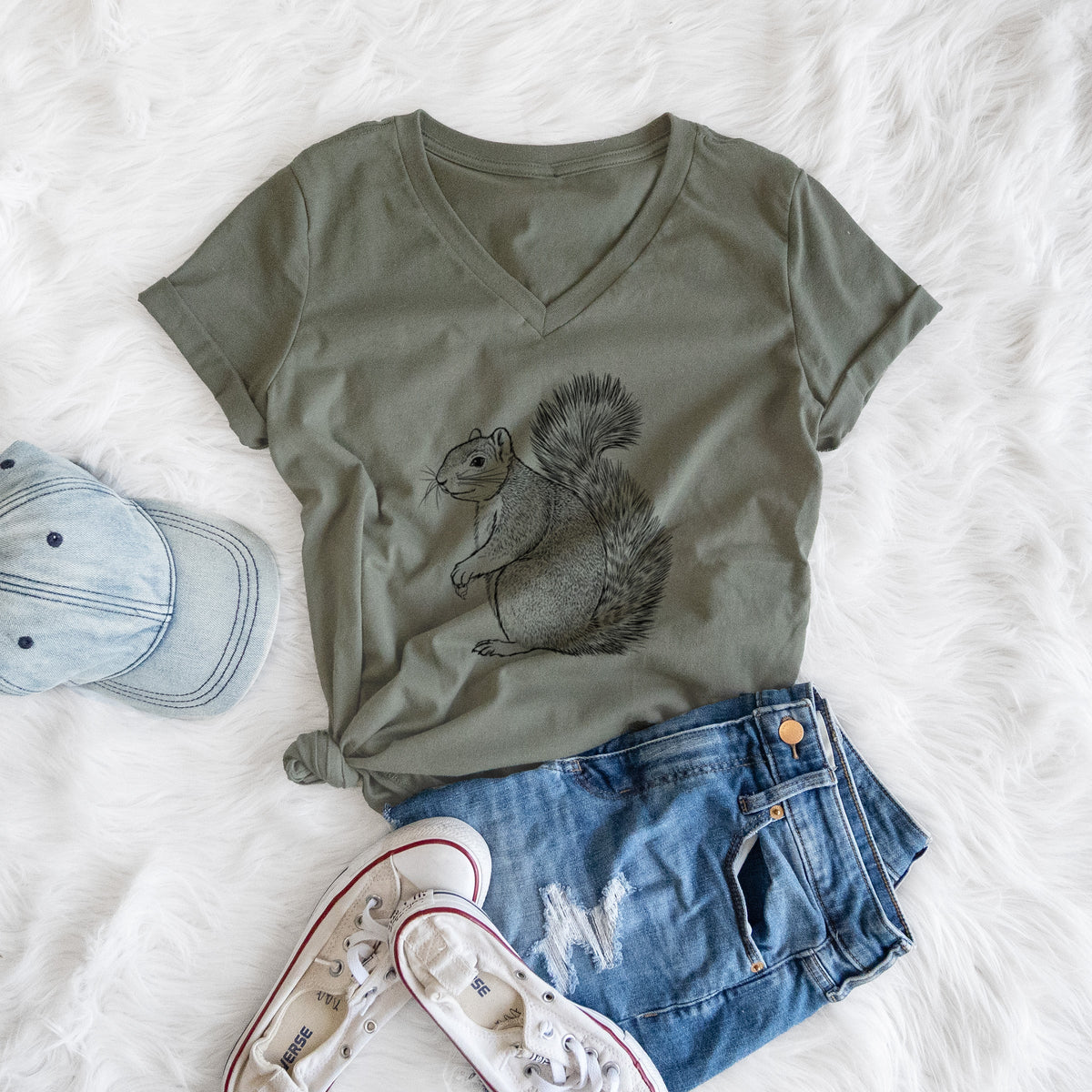 Eastern Fox Squirrel - Sciurus niger - Women's Lightweight Relaxed Fit 100% Cotton V-neck