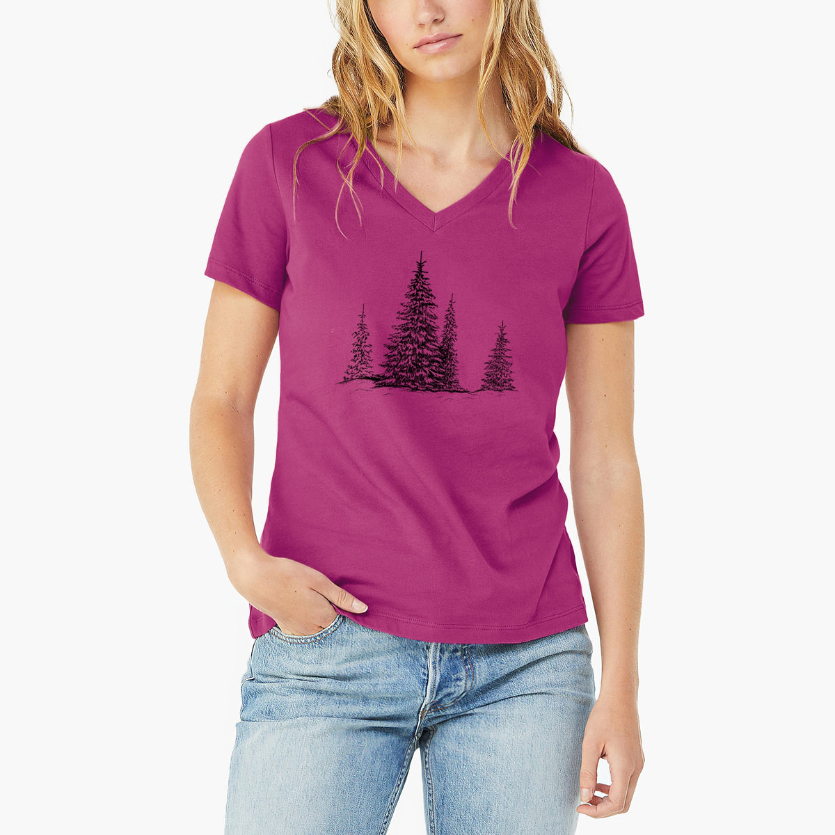 Frosted Evergreens - Women's Lightweight Relaxed Fit 100% Cotton V-neck