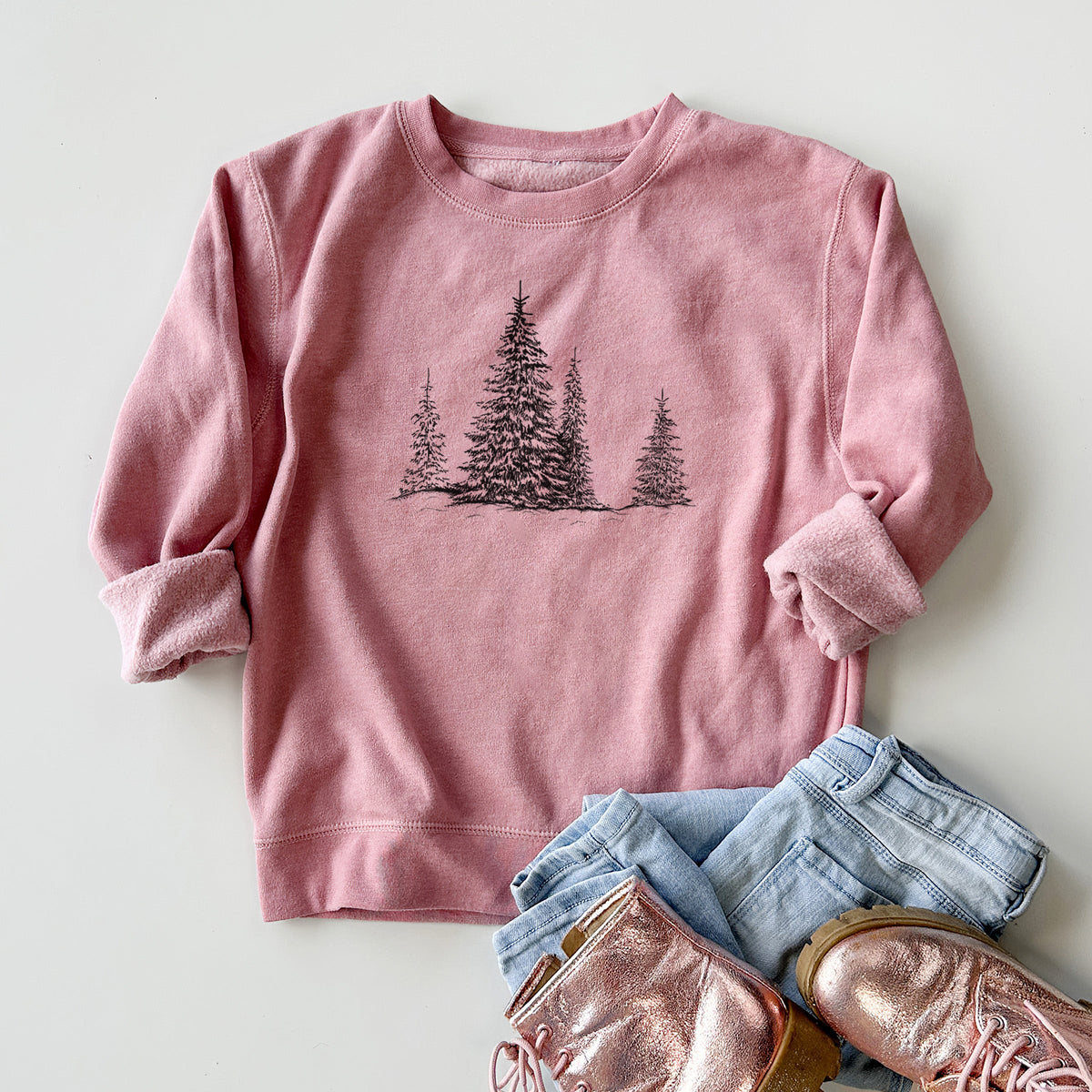 Frosted Evergreens - Youth Lightweight Crewneck Sweatshirt