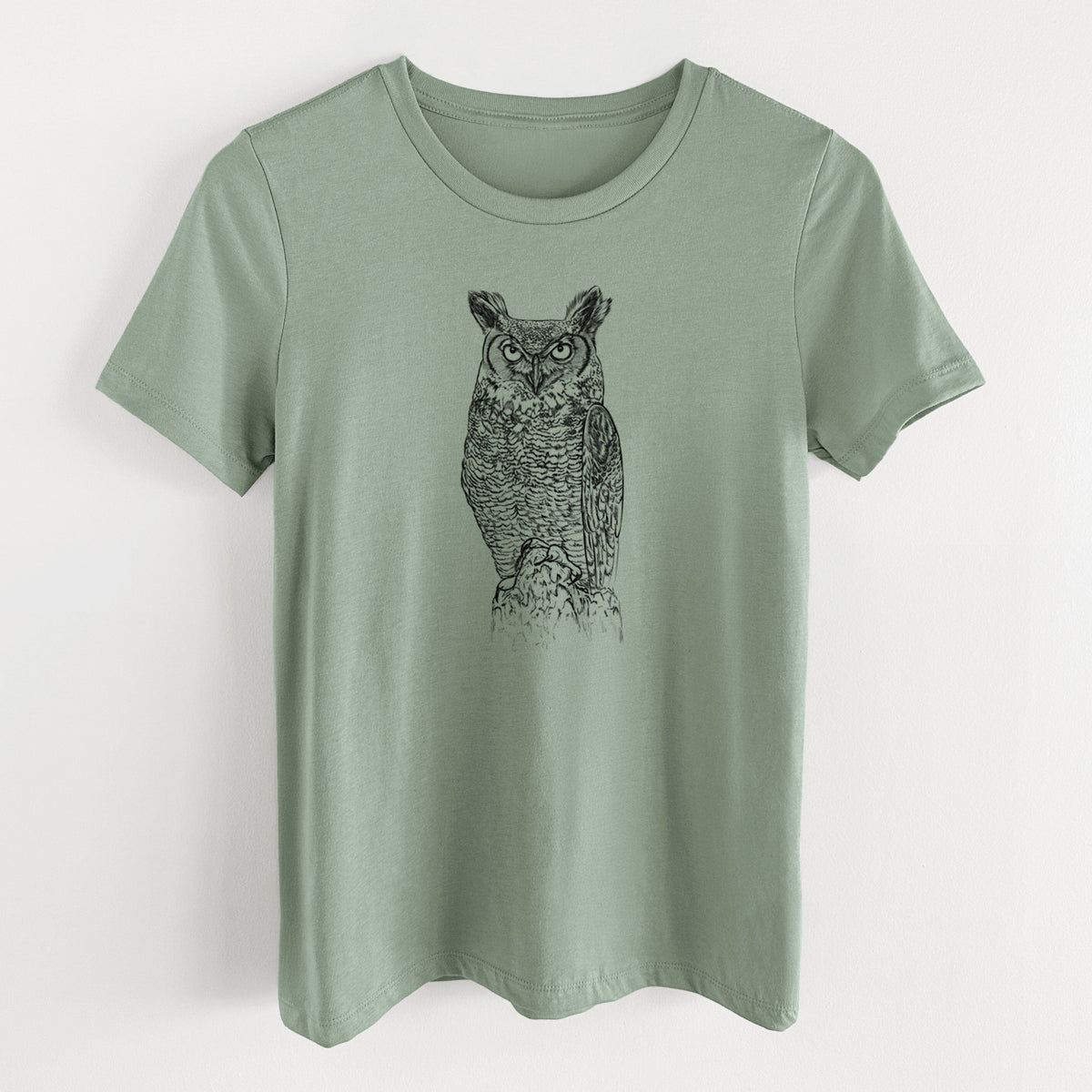 Bubo virginianus - Great Horned Owl - Women's Lightweight Relaxed Fit 100% Cotton Crewneck