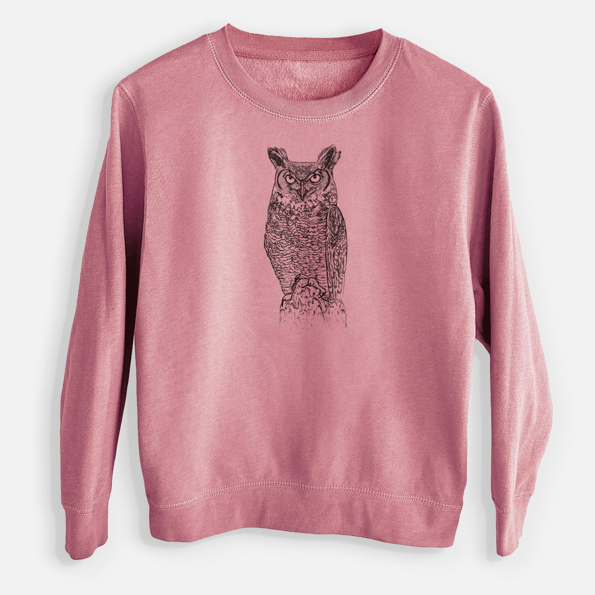 Bubo virginianus - Great Horned Owl - Youth Lightweight Crewneck Sweatshirt