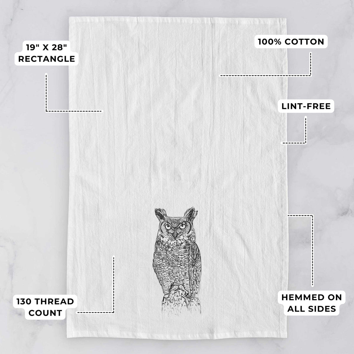 Bubo virginianus - Great Horned Owl Tea Towel