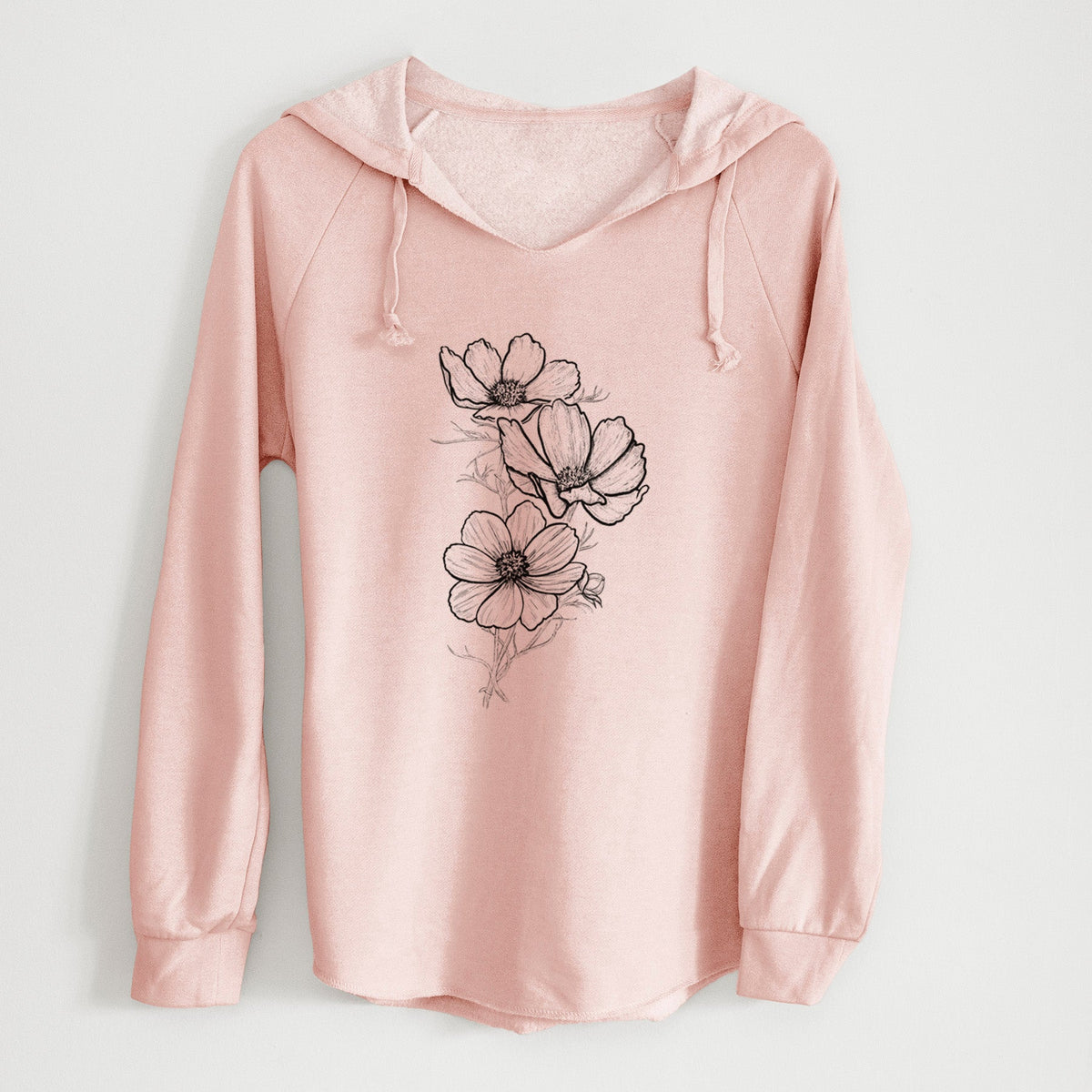 Garden Cosmos - Apollo White Cosmos bipinnatus - Cali Wave Hooded Sweatshirt