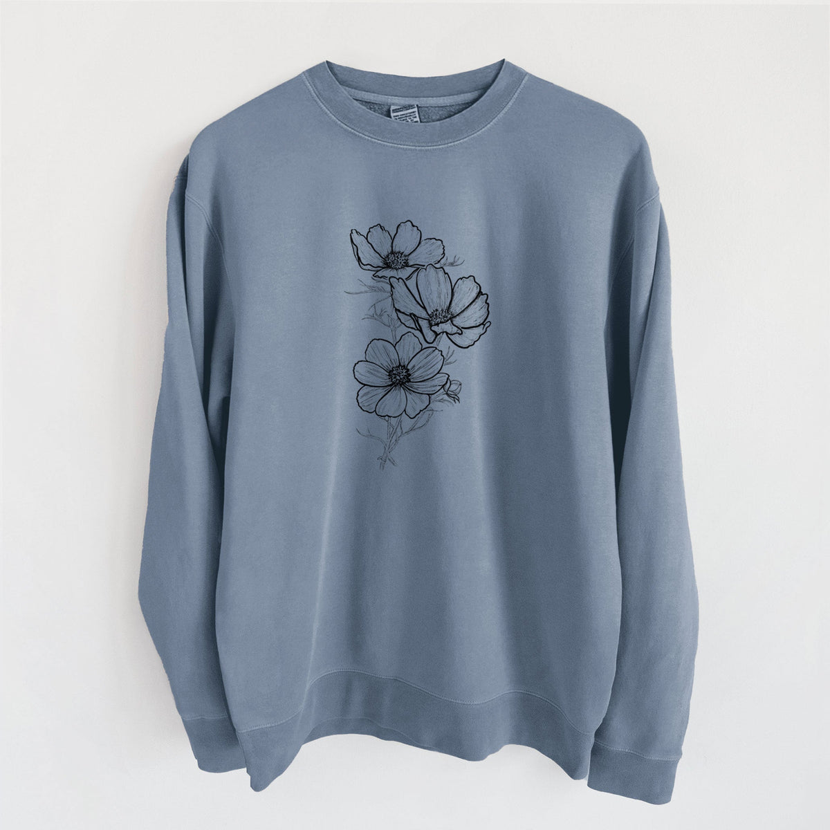 Garden Cosmos - Apollo White Cosmos bipinnatus - Unisex Pigment Dyed Crew Sweatshirt