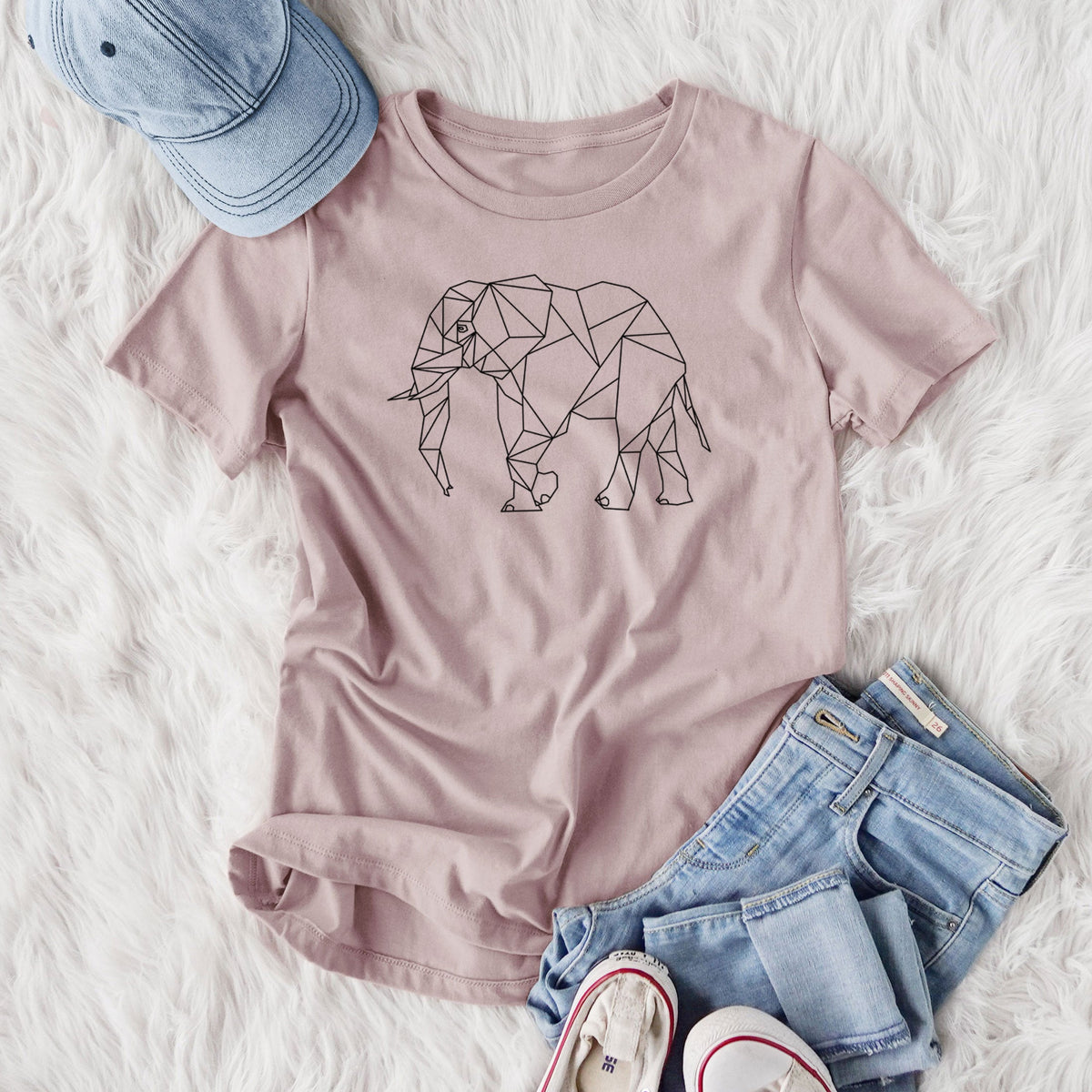 Geometric Elephant - Women's Lightweight Relaxed Fit 100% Cotton Crewneck