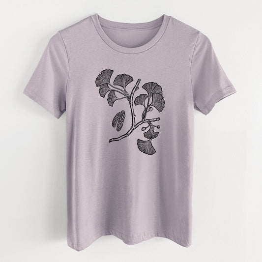 Ginkgo Biloba - Ginkgo Tree Stem with Leaves - Women's Lightweight Relaxed Fit 100% Cotton Crewneck