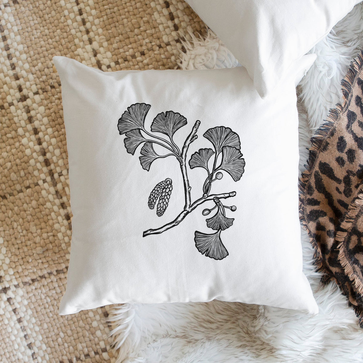 Ginkgo Biloba - Ginkgo Tree Stem with Leaves - Throw Pillow Cover