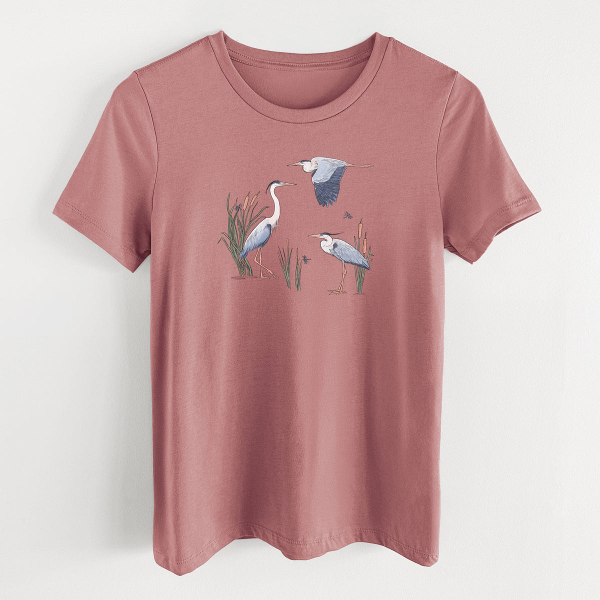 Great Blue Herons in the Cattails - Women's Lightweight Relaxed Fit 100% Cotton Crewneck