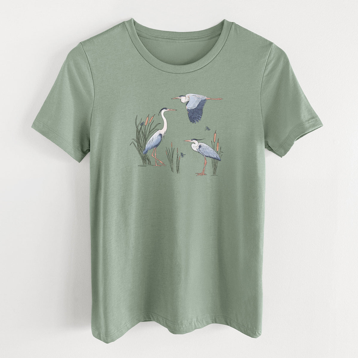 Great Blue Herons in the Cattails - Women's Lightweight Relaxed Fit 100% Cotton Crewneck