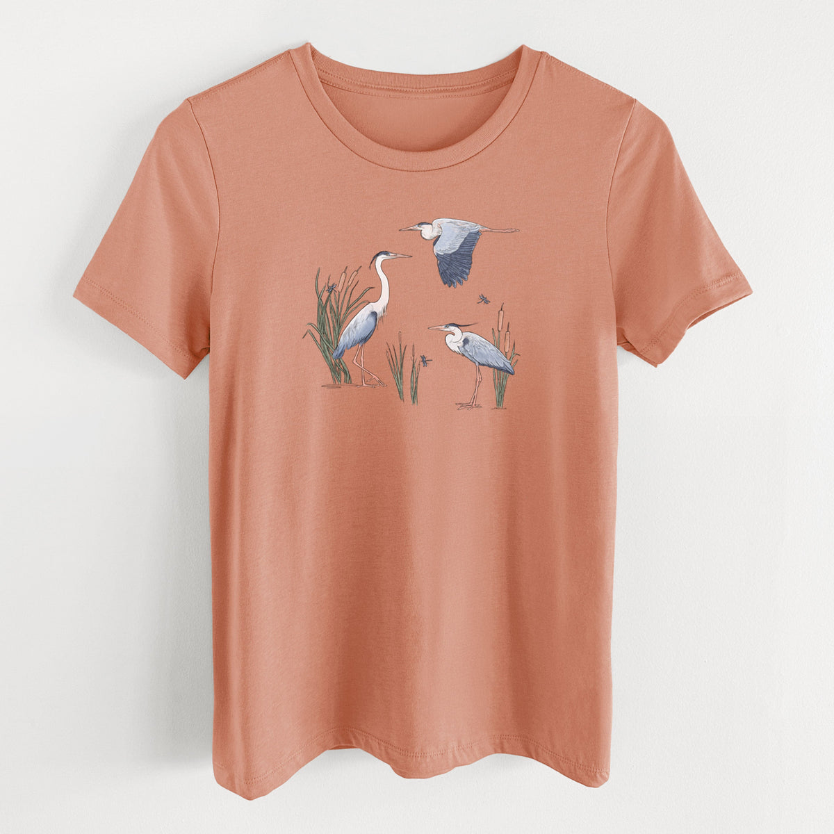Great Blue Herons in the Cattails - Women's Lightweight Relaxed Fit 100% Cotton Crewneck