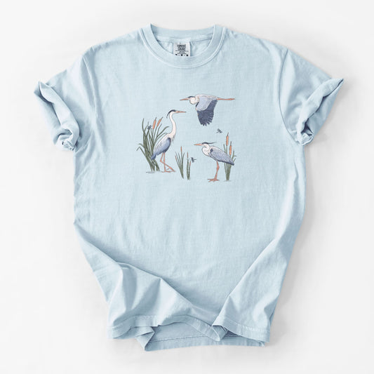 Great Blue Herons in the Cattails - Unisex Comfort Colors Garment-Dyed Heavyweight T-shirt