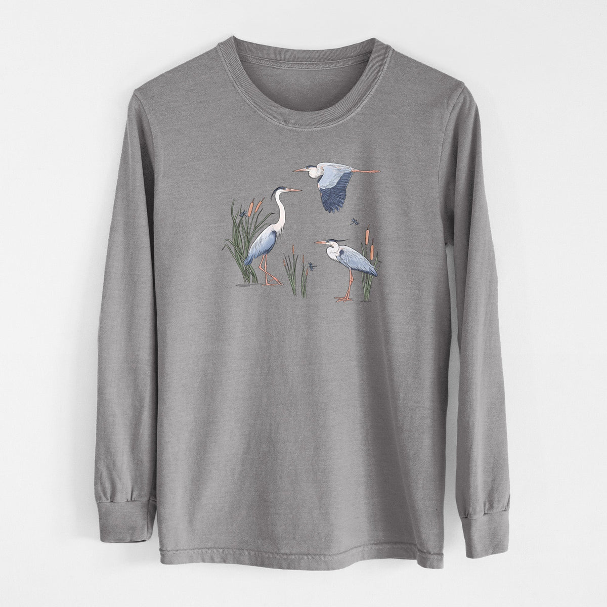 Great Blue Herons in the Cattails - Unisex Comfort Colors 100% Cotton Long Sleeve