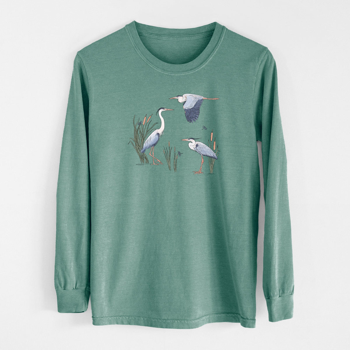 Great Blue Herons in the Cattails - Unisex Comfort Colors 100% Cotton Long Sleeve