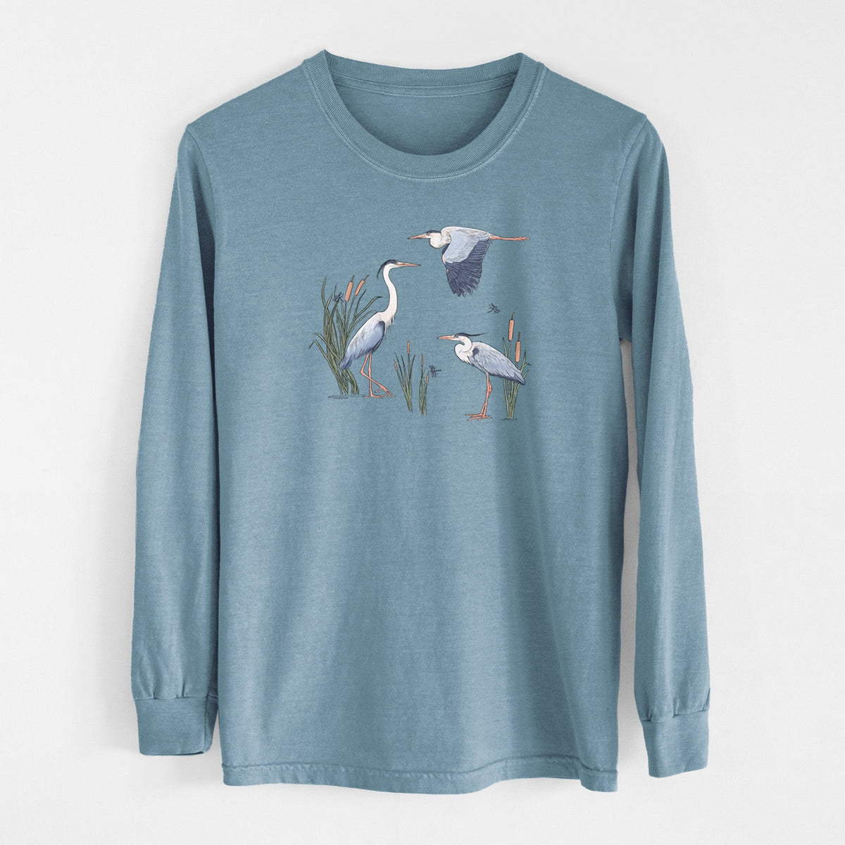 Great Blue Herons in the Cattails - Unisex Comfort Colors 100% Cotton Long Sleeve