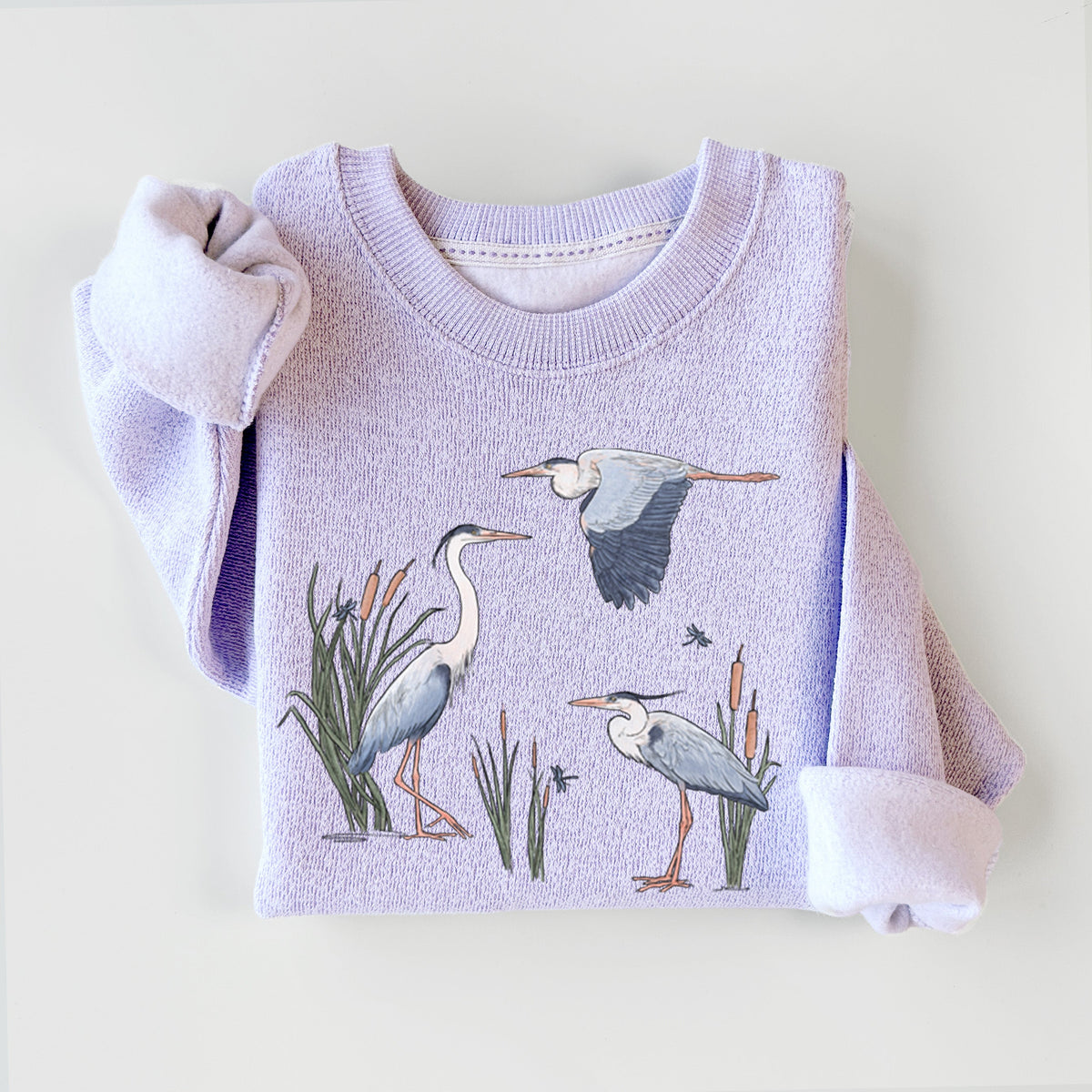 Great Blue Herons in the Cattails - Knit Sweatshirt