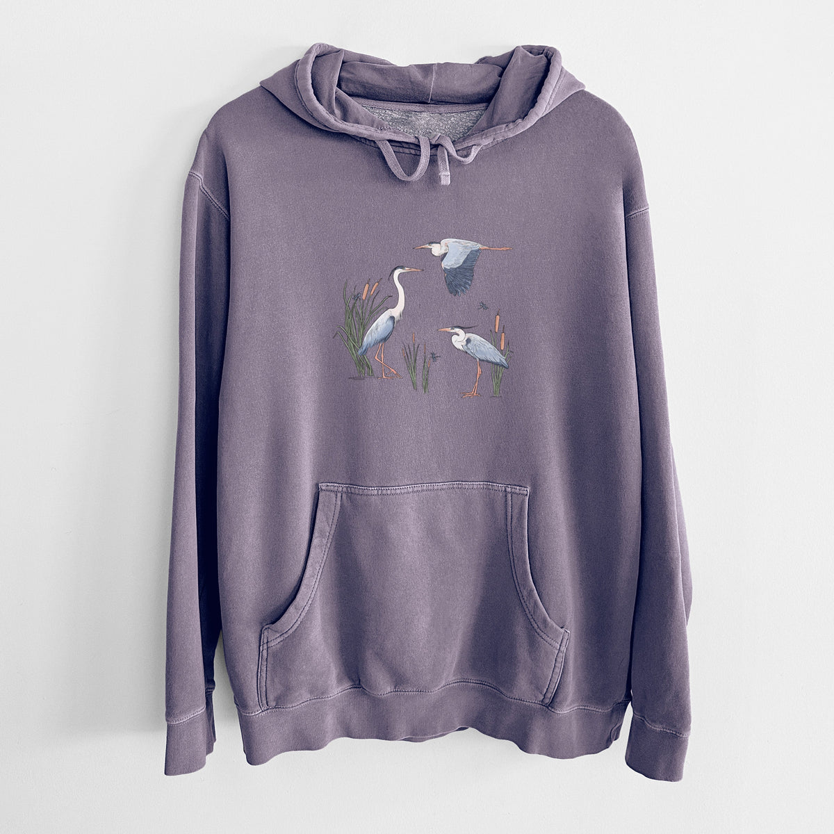 Great Blue Herons in the Cattails - Unisex Pigment Dyed Hoodie