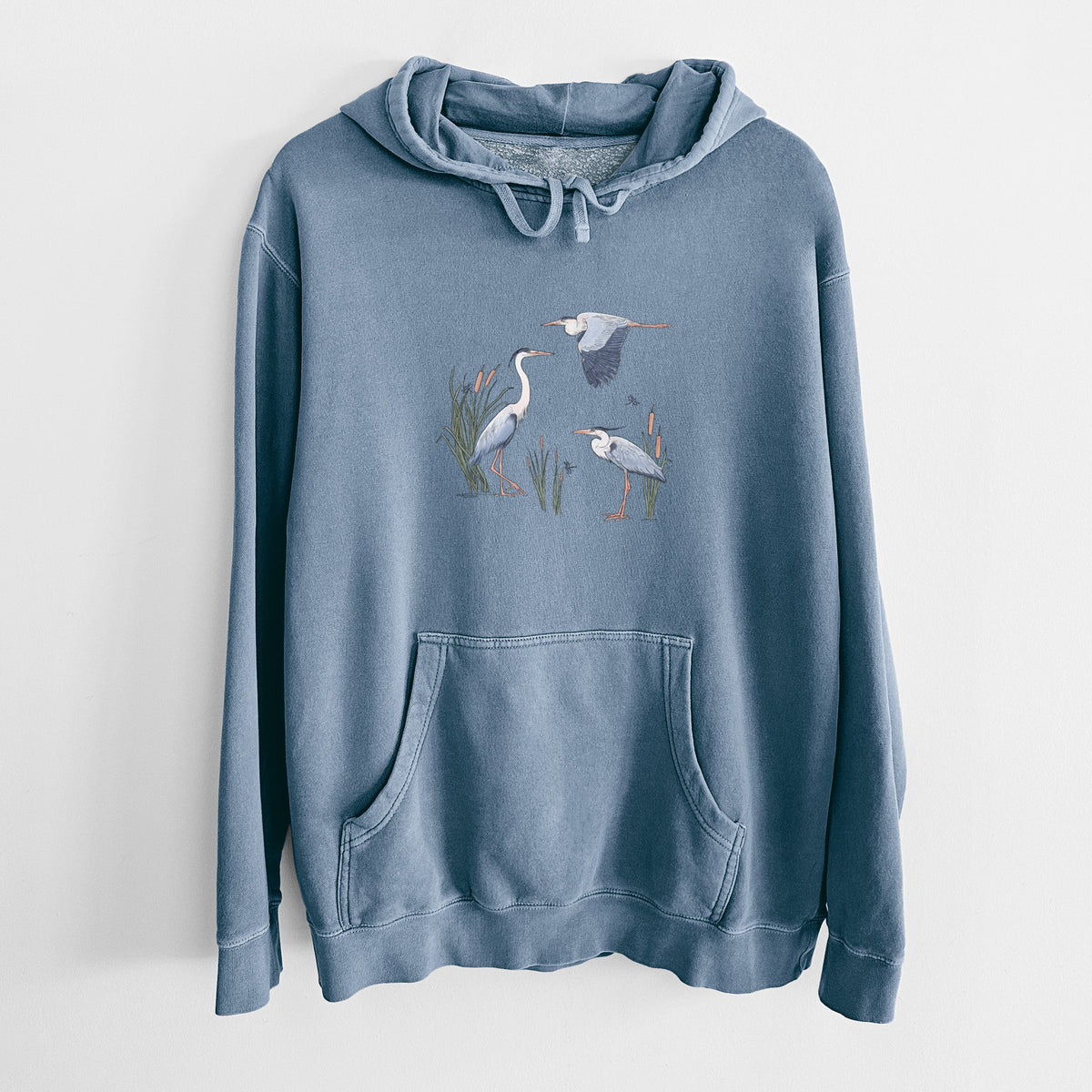 Great Blue Herons in the Cattails - Unisex Pigment Dyed Hoodie