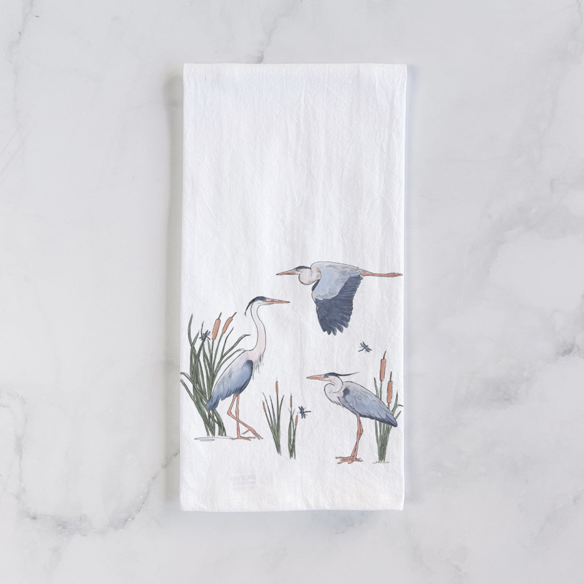 Great Blue Herons in the Cattails - Tea Towel