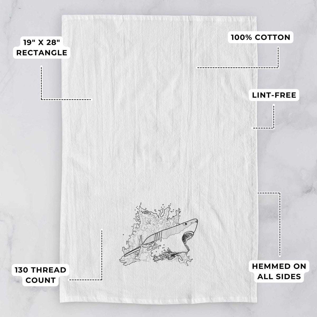 Great White Shark in Water Tea Towel