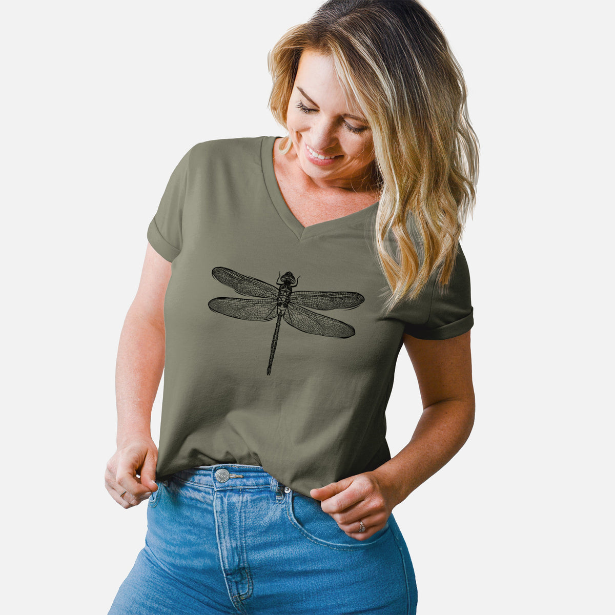Anax Junius - Green Darner Dragonfly - Women's Lightweight Relaxed Fit 100% Cotton V-neck