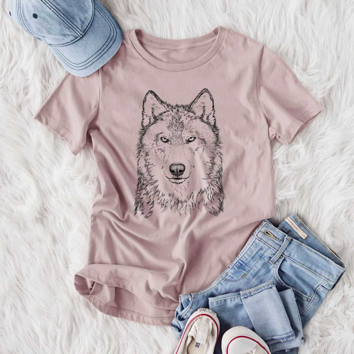 Grey Wolf - Canis lupus - Women's Lightweight Relaxed Fit 100% Cotton Crewneck
