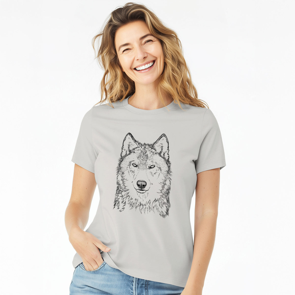 Grey Wolf - Canis lupus - Women's Lightweight Relaxed Fit 100% Cotton Crewneck