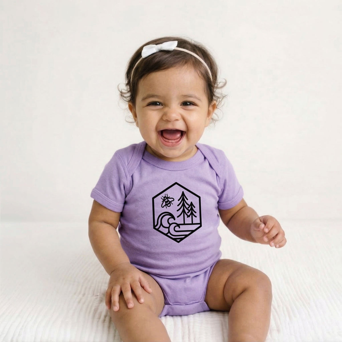 Harmonious Hexagon - Bees, Seas, Trees - Baby Fine Jersey Bodysuit