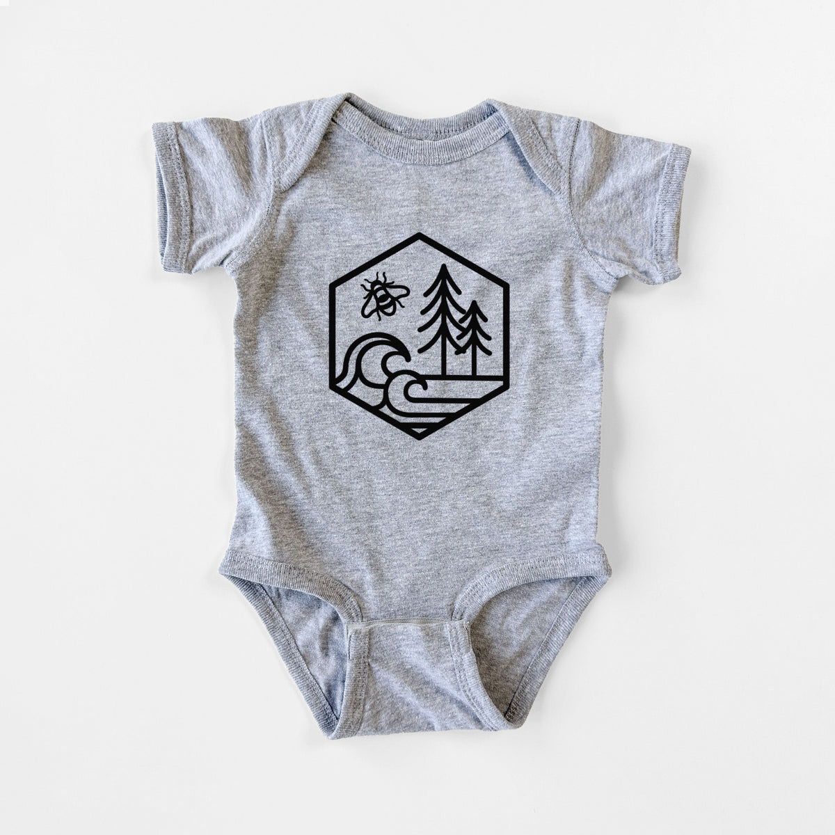 Harmonious Hexagon - Bees, Seas, Trees - Baby Fine Jersey Bodysuit