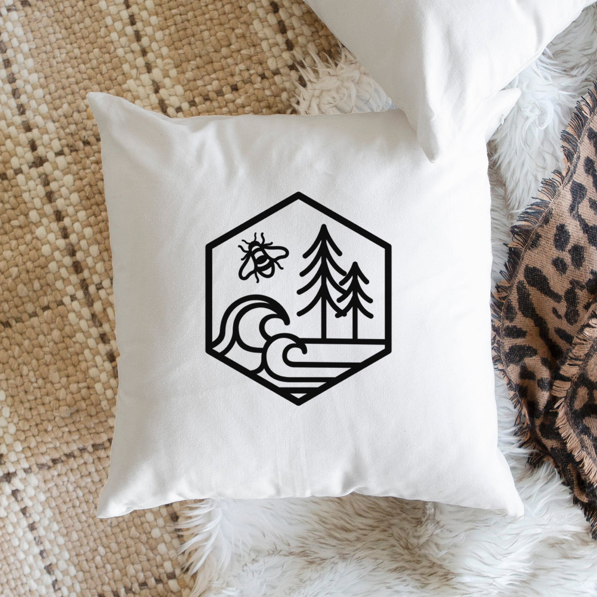 Harmonious Hexagon - Bees, Seas, Trees - Throw Pillow Cover