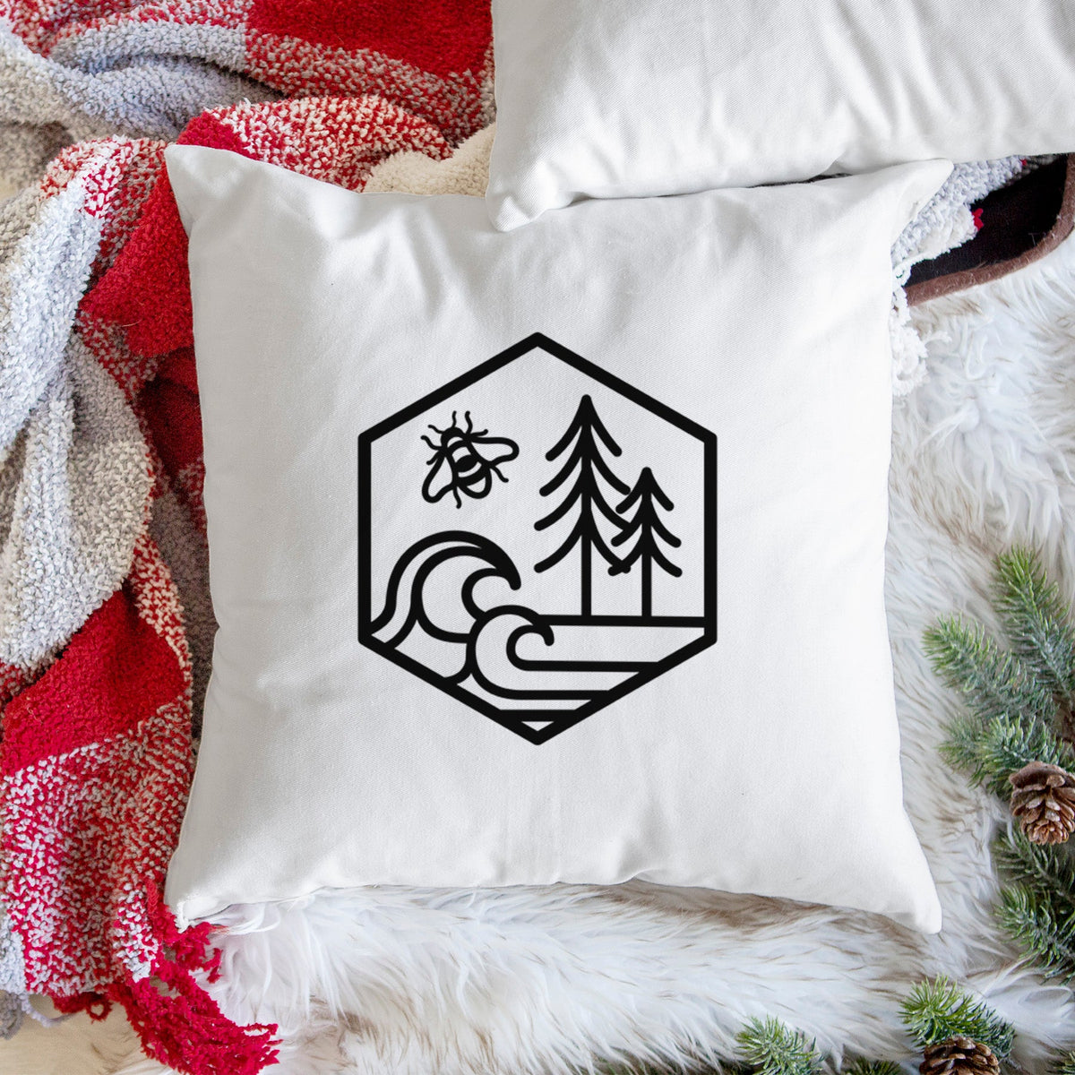 Harmonious Hexagon - Bees, Seas, Trees - Throw Pillow Cover