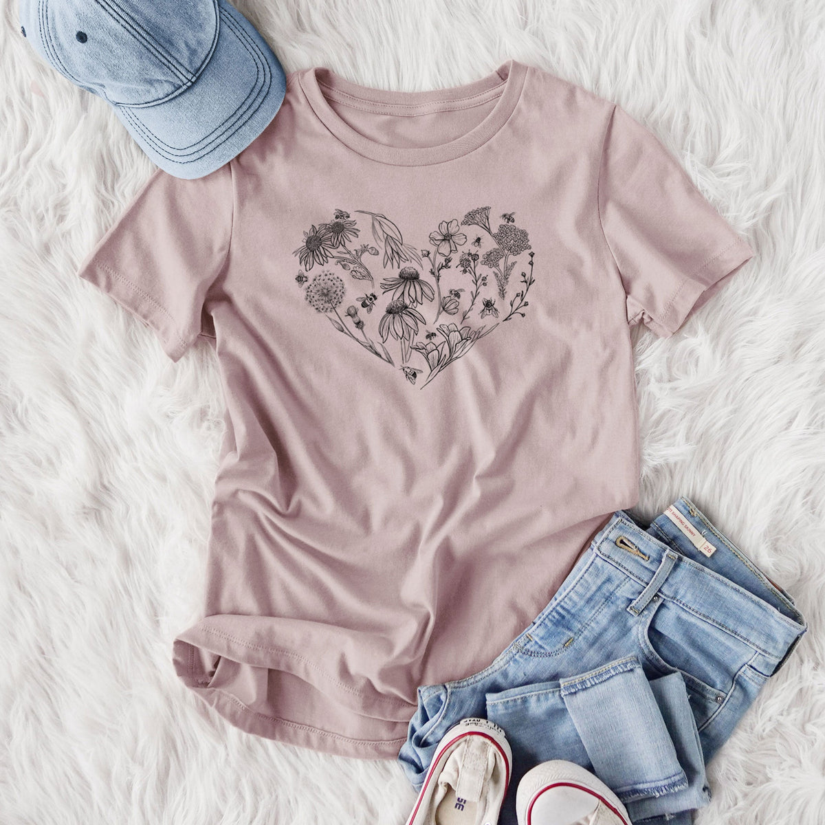 Heart Full of Blooms and Bees - Women's Lightweight Relaxed Fit 100% Cotton Crewneck