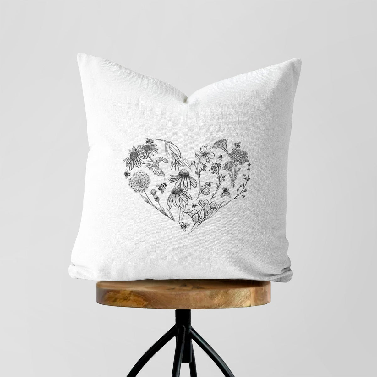Heart Full of Blooms and Bees - Throw Pillow Cover