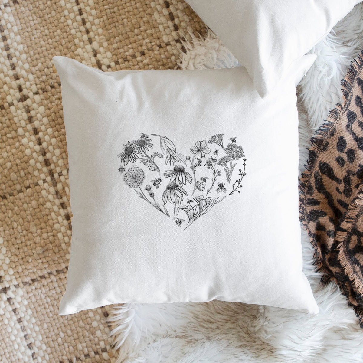 Heart Full of Blooms and Bees - Throw Pillow Cover